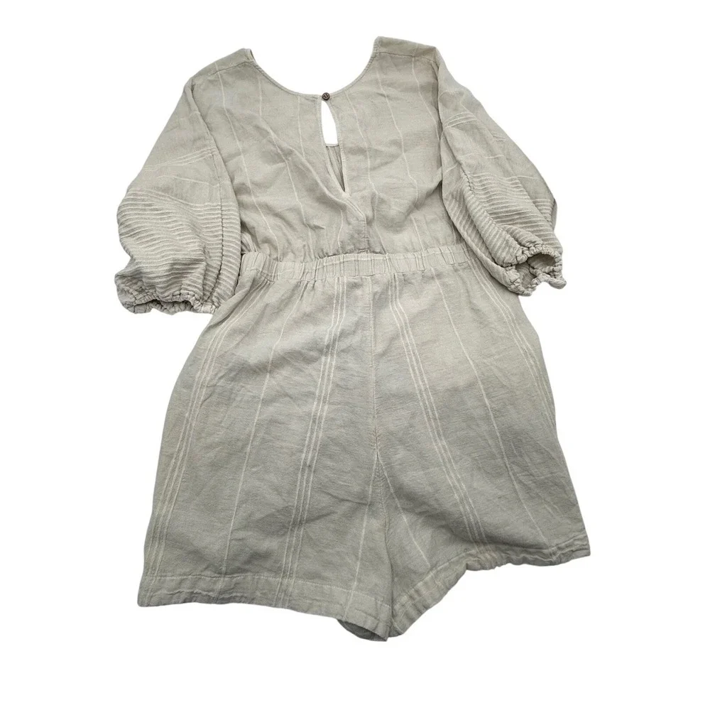 Free People All Day Long Romper‎ Cream Striped Cutout Knot Front Women's Large